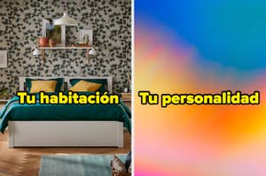 Imagen dividida en dos, izquierda muestra una habitación ordenada con la frase "Tu habitación". Derecha muestra un fondo abstracto con la frase "Tu personalidad"