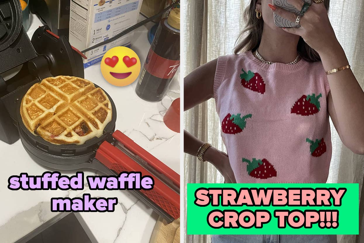 a stuffed waffle maker and a strawberry crop top