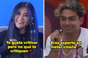 Dos personas sonrientes con micrófonos y mensajes sobre la crítica: "Te gusta criticar pero no que te critiquen" y "Eres experto en meter cizaña"